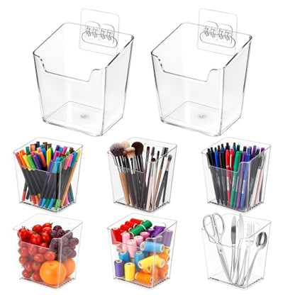 8 Pack Clear Adhesive Wall Storage Bins, Stackable Wall Mount Desktop Organizer Holders for Office Craft Remote Kitchen Sink RV Organization