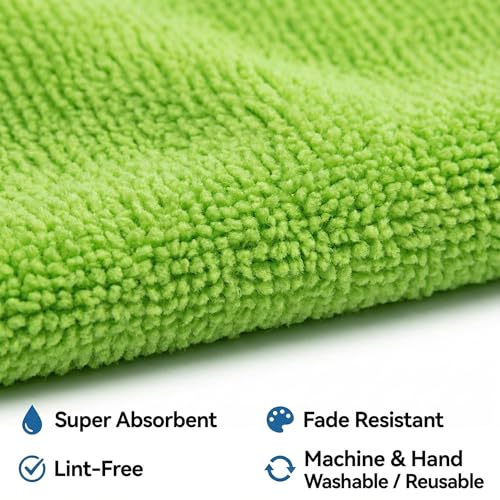 Microfiber Cleaning Cloth 10 Pack, 9.8 x 9.8 Inch Towels, Ultra Absorbent & Lint-Free, Streak-Free Rags for Car, Kitchen, Window & Household, Reusable Washable Cleaning Cloths (Green) - color: Green