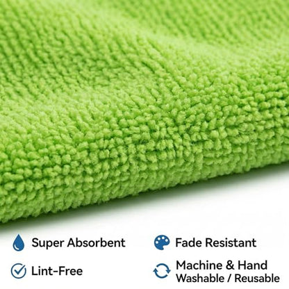 Microfiber Cleaning Cloth 10 Pack, 9.8 x 9.8 Inch Towels, Ultra Absorbent & Lint-Free, Streak-Free Rags for Car, Kitchen, Window & Household, Reusable Washable Cleaning Cloths (Green) - color: Green