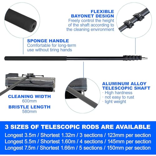 Solar Panel Cleaning Brush and Pole, Electric Water Fed Pole Kit, 60cm Roller Brush, Adjustable Telescopic Pole, Window Washing Cleaning Kit (5.5m)