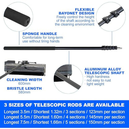 Solar Panel Cleaning Brush and Pole, Electric Water Fed Pole Kit, 60cm Roller Brush, Adjustable Telescopic Pole, Window Washing Cleaning Kit (5.5m)