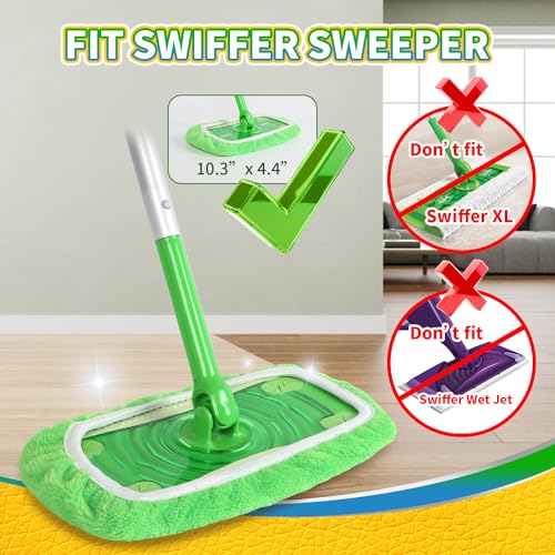 5 Pack Reusable 100% Chenille Mop Pads Compatible with Swiffer Sweeper, Wet and Dry Flat Swiffer Cover, Washable Swiffer Pads for Surface/Hardwood Floor Cleaning (Mop is Not Included) - color: B-green 5 Pack