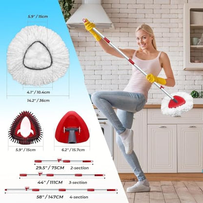 2 Pack Spin Mop Heads Replacement Compatible with O Cedar EasyWring 1Tank, Upgraded Scrub Brush,4 Section Mop Handle and 1 Base Combo Set, Microfiber Replace Head Refill - color: White