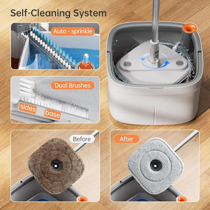 Spin Mop and Bucket Set with Self Separation Dirty and Clean Water System, Self Wringing 360° Rotating Square Mop Head for Home Floors Cleaning (1.0 Mop and Bucket Set (6 Pads)) - size: 1.0 Mop and Bucket Set (6 pads)