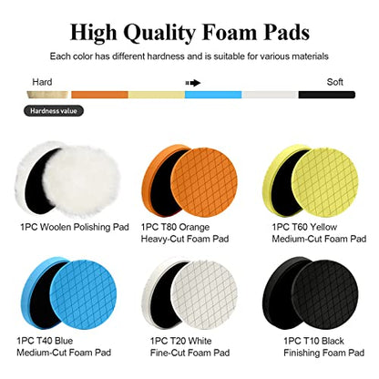 Autolock 5" Buffing Polishing Pads, 6Pcs 5.6inch 140mm Face for 5 Inch Backing Plate Compound Buffing Sponge and Woolen Pads Cutting Polishing Pad Kit for Car Buffer Polisher, Polishing and Waxing - size: 5.5 Inch