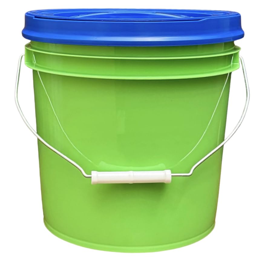 House Naturals 2 Gallon Food Grade - BPA Free Made in USA Buckets Lime Color pails with Screw On Gasket Lids (1, Lime - Blue lids) - color: Lime - Blue Lids