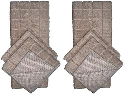 Set of 6, 2 Pcs Microfiber Kitchen Towels and 4 Pcs Dish Cloths with Poly Scour, Ultra-Absorbent & Fast Drying Bar Mop Dish Cloths - color: Tan