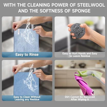20PCS Upgrade Wire Dishwashing Rag, Non-Scratch, Wet and Dry, Double Layer, Multipurpose Wire Dishwashing Rags for Kitchen, Sinks, Cookware, Stove, Easy Rinsing, Reusable