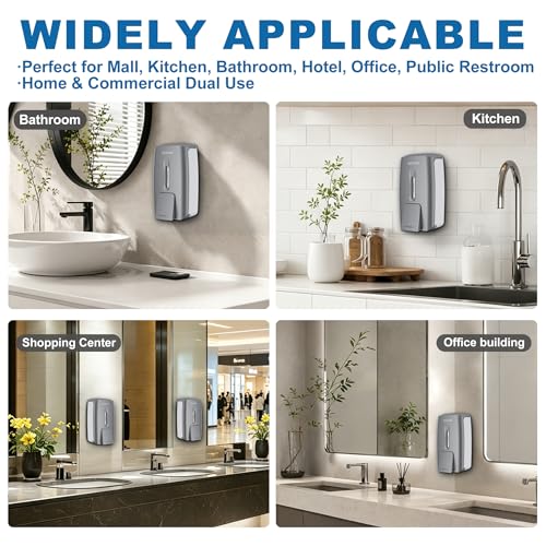 800ml Manual Soap Dispenser Wall Mount with Lock for Bathroom Kitchen 27fl oz Liquid Sanitizer ABS Silver No Drill, 9088 - color: Silver