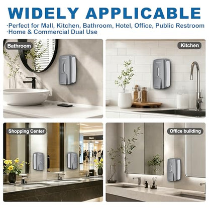800ml Manual Soap Dispenser Wall Mount with Lock for Bathroom Kitchen 27fl oz Liquid Sanitizer ABS Silver No Drill, 9088 - color: Silver