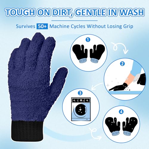 MIG4U Microfiber Gloves - Dusting Gloves for House Cleaning - Washable Blind Cleaner Duster Tool (Navy,S/M) - color: Navy 1 Pair, size: Small-Medium