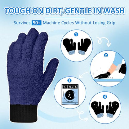 MIG4U Microfiber Gloves - Dusting Gloves for House Cleaning - Washable Blind Cleaner Duster Tool (Navy,S/M) - color: Navy 1 Pair, size: Small-Medium