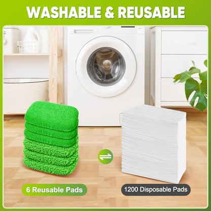 6-Pack Reusable Microfiber Mop Pads Compatible with Swiffer Sweeper, Dry & Wet Sweeping Cloths - Washable Wet Pads Refill for Multi-Surface/Hardwood Floor Cleaning - color: Green
