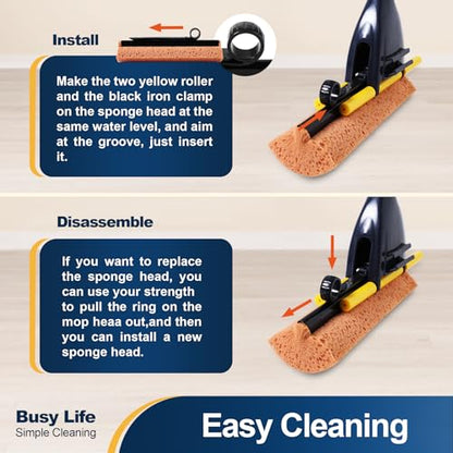 Yocada Sponge Mop Replacement Refill Head Home Commercial Use Tile Floor Bathroom Garage Cleaning Easily Dry Wringing 2 PCS - color: Refill Head