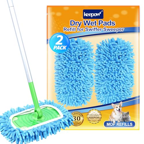 KEEPOW Reusable Microfiber Mop Pads Compatible with Swiffer Sweeper & Mop Deluxe 2-in-1, Wet & Dry Mopping Cloths for All Floors, Compatible with Swiffer Dry Sweeping Cloths for Cleaning (2 Pack) - color: 2 Pack, size: 2 Pack