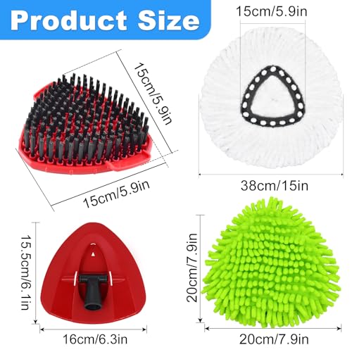 4PCS Mop Heads Replacements for OCedar, 1PCS Scrub Brush and 1PCS Spin Mop Base Compatible with Ocedar EasyWring 1 Tank System, Dry and Wet for Cleaning All Hard-surfaced Floors - color: 2white+2green