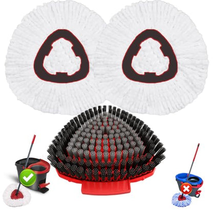 Fatmass Spin Mop Head Replacement for O Cedar EasyWring 1-Tank System, 2 Mop Replace Heads + 1 Upgrade Scrubber Brush, Microfiber Mop Refills Deep Cleaning Machine Washable - color: White (2 Mop Heads+1 Brush)