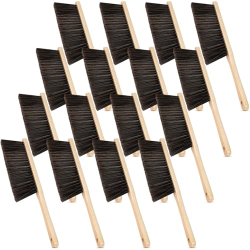 Tioncy 16 Pieces Wooden Dust Brush Bulk Hand Broom Bench Soft Bristle Cleaning Outdoor Furniture Brushes with Long Wood Handle for Cleaning Car Bed Sofa Fireplace Couch Clothes
