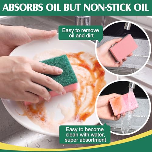 Patelai 100 Pcs Heavy Duty Sponges Kitchen Bulk Dish Sponges Scrub Sponge Abrasive Scrubber Cleaning Sponge Non Scratch Scouring Absorbent Dish for Washing Kitchen (Pink) - color: Pink