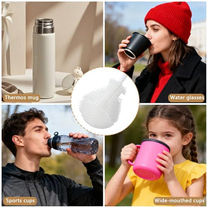 2 PCS Silicone Bottle Cleaning Brush, 360° Flexible Silicone Brush with Long Handle, Soft Petite Cleaner for Baby Bottle, Straw, Jar, Coffee Cup, White