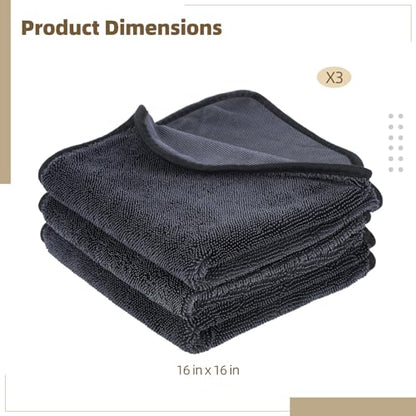 Shiny Wipes Shower Cleaning Cloth - 3 Pack 16 x 16 inch Ultra Absorbent Car Drying Towel, Shiny Wipes Drying Towel Microfiber Cleaning Cloth for Car, Bath & Househood - size: 16*16in
