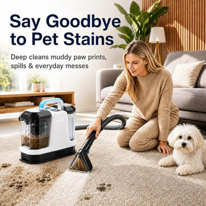 Upholstery Cleaner Machine & Carpet Cleaner | Portable Spot Cleaner with Strong Suction and Scrubbing Brush for Pet Stains, Spills on Couches, Rugs, Mattresses, Car Interiors (White) - color: White