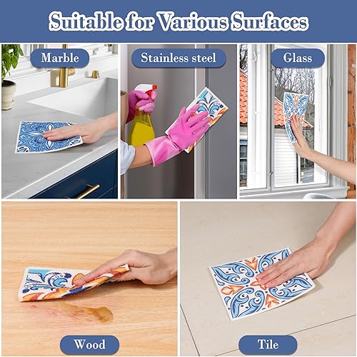 Lucomb 8 Pack Swedish Dish Cloths for Kitchen Reusable, Cellulose Sponge Cloths Swedish Dish Rags Washable Paper Towels Cloth Quick Dry Non-Scratch for Washing Dishes Home Counter Wipe - color: Geometric Pattern