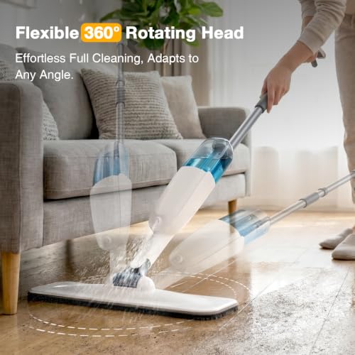 Spray Mop for Floor Cleaning, 500ml Water Tank, 3 Washable Reusable Pads, 360° Rotation Head, Wet Dry Spray Mop for Tile, Hardwood, Laminate, Vinyl & Marble Floor (Clean White)