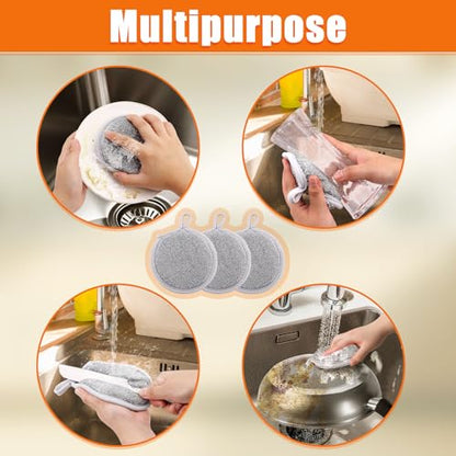 PEUTIER 3pcs Versatile Steel Wool Wire Sponge, 4.7x4.7x1in Dishwashing Rag Non-Scratch Dishcloth Metal Dish Cloth Towels Scrubber for Cleaning Kitchen Supplies Scrub Pads for Metallic Sink Pot Dishes