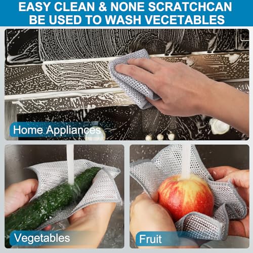 12 Pcs Multipurpose Wire Dishwashing Rag, 7.87" x 7.87" Non Scratch Wire Dishcloth, 3-Layer Steel Wool Wire Dishwashing Cloth Reusable Wire Cleaning Cloth for Cookware, Sinks, Dishes, Stove Tops