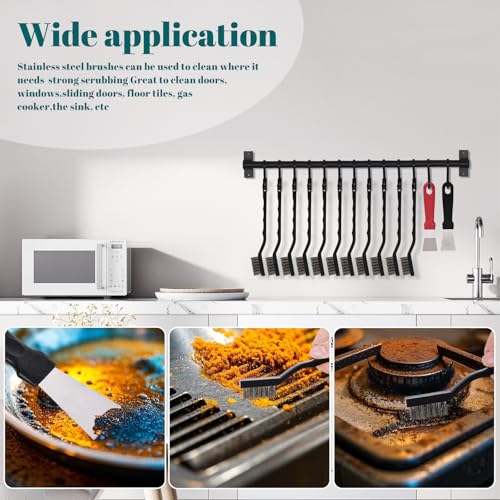 15PCS Mini Wire Brush Stainless Steel Brush Set，Masonry Brush Wire Bristle for Cleaning Welding Slag and Rust，Curved Handle Brush (Stainless Steel, 15) - style: Stainless steel