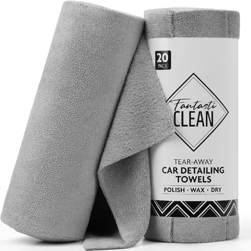 Fantasticlean Thick Microfiber Towels Roll, 14" x 14" Tear Away Detailing Cloth, Ultra Absorbent, Scratch-Free, Fluffy Coral Fleece, 20 Pack (Grey) - color: Grey