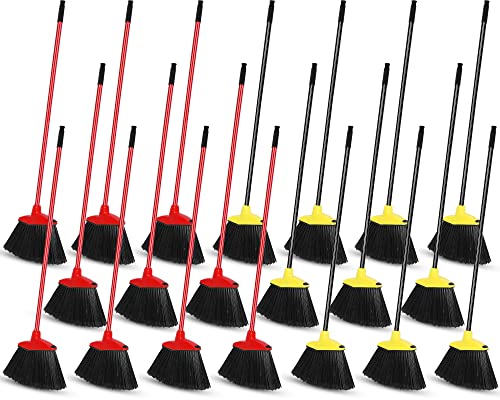 WILLBOND 20 Pcs Heavy Duty Broom Outdoor Indoor Commercial Angle Brooms Bulk for Courtyard Garage Lobby Mall Market Floor Home Kitchen Room Office Pet Hair Rubbish 54 Inch(Red, Yellow) - color: Red,yellow