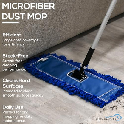 KLEEN HANDLER 18 Inch Microfiber Dust Mop, Large Washable Commercial Mop Head Replacement, Sweeper, Janitorial Supplies, Blue - color: Blue - 18 Inch, size: 1 Pack