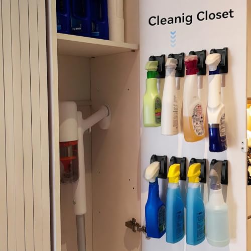 KIHOGEM Spray Bottle Hanger, Adhesive Spray Bottle Hook Stainless Steel Spray Bottle Holder Wall Mount Non Drilling for Cabinet, Kitchen or Under Sink 4pcs, Black - color: Black