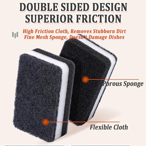 Taeku Natural Kitchen Sponge, 6 Pack Heavy Duty Scrub Cellulose Sponge Premium Multifunction Eco Friendly Cleaning Sponges for Dishes (Black) - color: Black