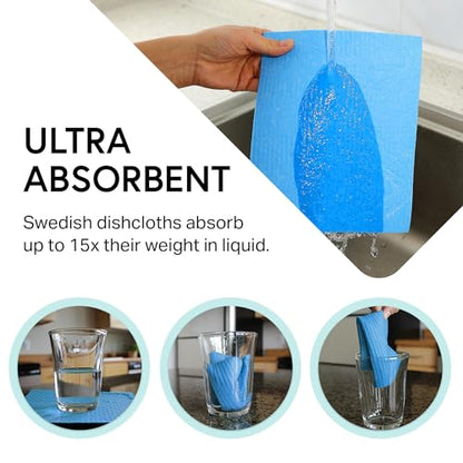 Swedish Wholesale Dishcloths Reusable 8" x 7" Sponge Cloths, Bulk 10 Pack of High Absorbent Cellulose Dish & Kitchen Cleaning Hand Towels, Wring to Dry & Machine Wash, Odor Resistant, White - color: White