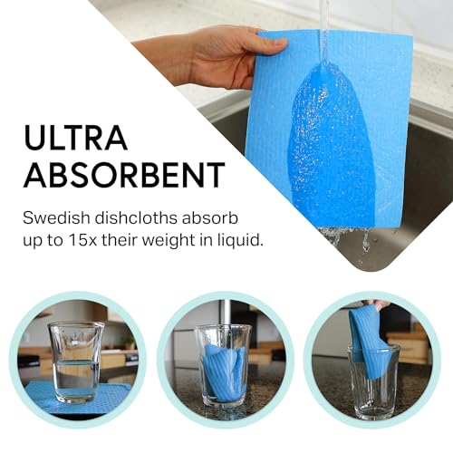 Swedish Wholesale Dishcloths Reusable 8" x 7" Sponge Cloths, Bulk 10 Pack of High Absorbent Cellulose Dish & Kitchen Cleaning Hand Towels, Wring to Dry & Machine Wash, Odor Resistant, Purple - color: Purple
