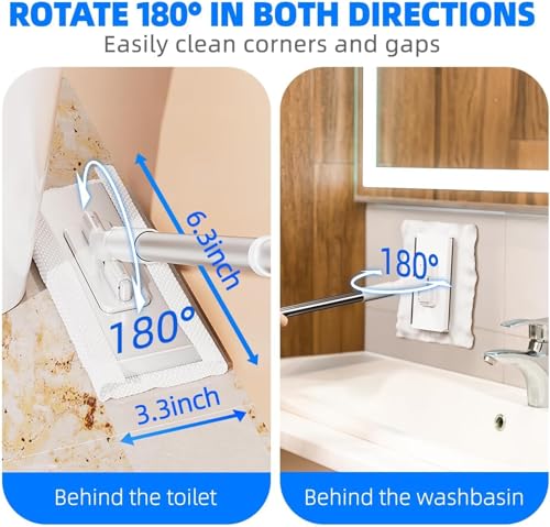 Snap Grip Mini Mop, Zero Touch Mini Mops, Retractable Gap Dust Cleaner Flat Mops with Locking Head & Sweeping Cloths, 39' Long Handle Mopping Sweeper Stick for Multi Cleaning ,No Wash (2mop+8cloth) - color: 2mop+8cloth