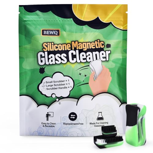 Magnetic Glass Cleaner Kit - Reusable Pipe Cleaning Tool Deep Cleans Hard-to-Reach Stains Two Silicone Brush with Handle Design Versatile for Glassware, Ceramic Surfaces, Green - color: Green