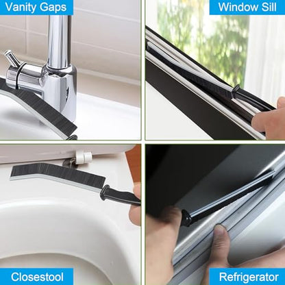 Crevice Cleaning Brush, Multifunctional Gap Cleaning Brush Tools with Hard Nylon Bristles, Ideal for Bathroom, Kitchen, Sink, Window, Black 5Pack
