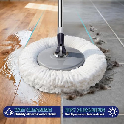 Spin Mop and Bucket Set,Masthome EasyWring Microfiber Spin Mop with 3 Mop Pads,Pedal Spinning Mops and Bucket with Wringer Set for Floor Cleaning - Home & Office Suitable - color: Dark Blue