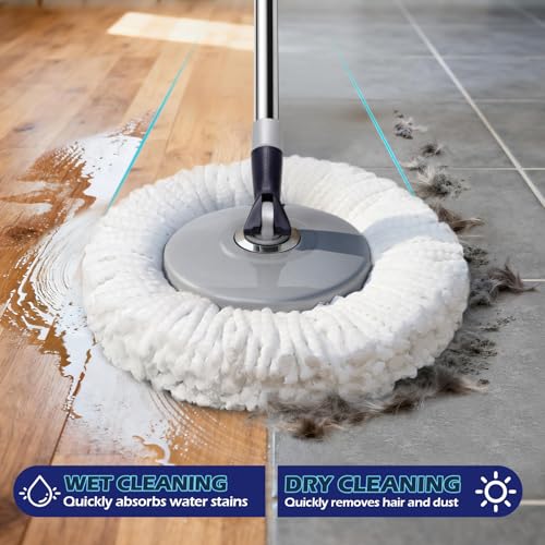 Spin Mop and Bucket Set,Masthome EasyWring Microfiber Spin Mop with 3 Mop Pads,Pedal Spinning Mops and Bucket with Wringer Set for Floor Cleaning - Home & Office Suitable - color: Dark Blue
