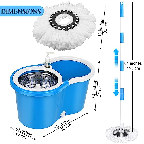 Spin Mop and Bucket Set, Mop and Bucket with Wringer Set, 360°Spin Mop Kit with 2 Extra Microfiber Mop Replacement Heads, Spinning Mop Bucket System for Floor Cleaning (Blue) - color: Blue