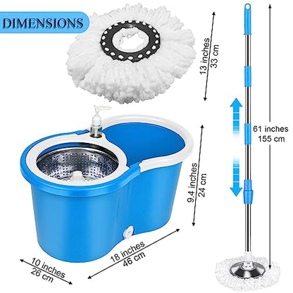 Spin Mop and Bucket Set, Mop and Bucket with Wringer Set, 360°Spin Mop Kit with 2 Extra Microfiber Mop Replacement Heads, Spinning Mop Bucket System for Floor Cleaning (Blue) - color: Blue
