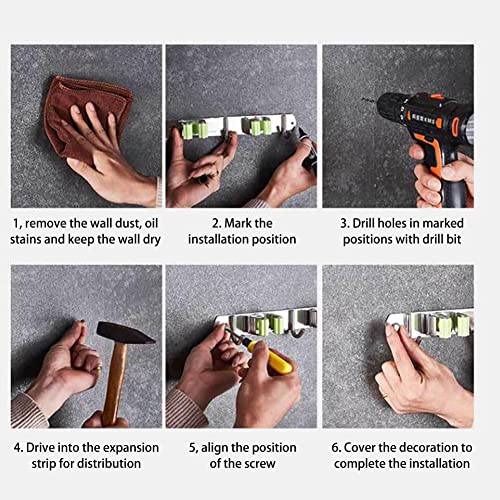5PCS Broom Holder Wall Mount Mop Holder Wall-Mounted Stainless Steel Broom Hanger Garden Tool Rack Garage Storage Organizer for Kitchen Home Bathroom (Orange)