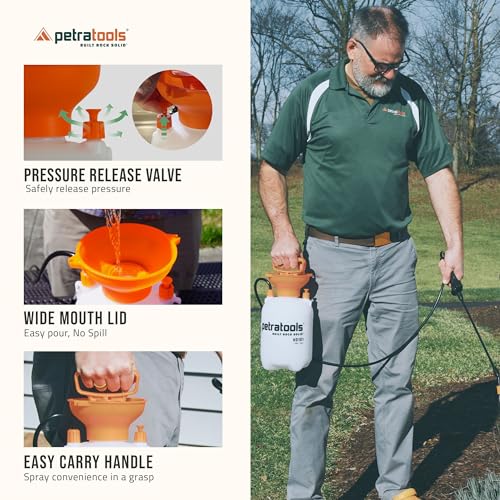 Petratools 1 Gallon Pump Sprayer – HD101 Garden Sprayer for Weeds, Lawn Care & Pesticides – 52” Long Hose, 2 Nozzles & Easy Carry Handle – Durable & Lightweight - size: 1 Gallon