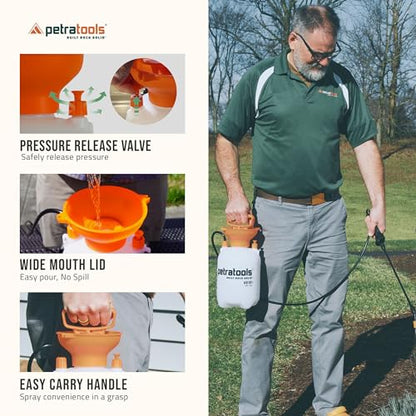 Petratools 1 Gallon Pump Sprayer – HD101 Garden Sprayer for Weeds, Lawn Care & Pesticides – 52” Long Hose, 2 Nozzles & Easy Carry Handle – Durable & Lightweight - size: 1 Gallon