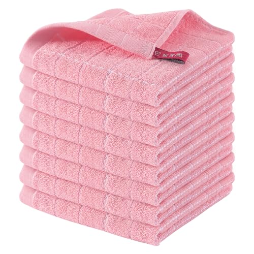 Homaxy 100% Cotton Terry Kitchen Dish Cloths, Ultra Soft and Absorbent Dish Towels for Kitchen, Suitable for Drying and Washing Dishes, 8 Pack, 12 x 12 Inches, Pink - color: Pink, size: 12 X 12 - 8 Pack