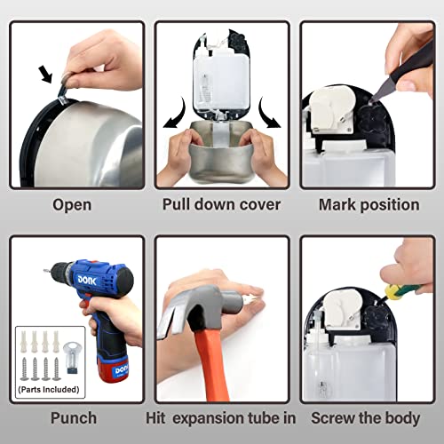 Commercial Gel Liquid Soap & Gel Hand Sanitizer Dispenser Automatic Touchless Wall Mounted for Commercial & Home Bathroom, Large Capacity 40.5 oz/1200 ml (Stainless Steel)